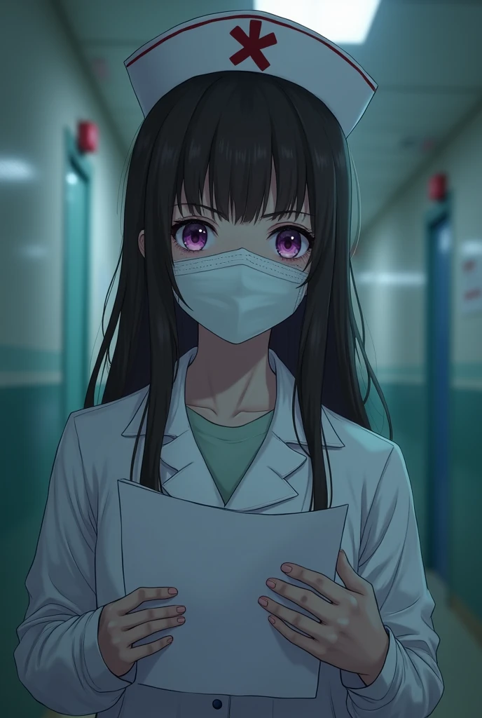 score_9,source_anime,anime style,<lora:Breast Slider - Pony_alpha1.0_rank4_noxattn_last:-0.5>,<lora:Nipple Size Slider_alpha1.0_rank4_noxattn_last:-0.5>,<lora:d3t41l3dXLP:0.25>,<lora:m0njy4XLP:0.35>,<lora:susamix010-pony:0.3>,1girl,outdoors,in public,medium breasts,<lora:headtilttext_alpha16.0_rank32_full_last:3>,creepy,deranged,scary,head tilt,upper body,standing,nurse,full body,