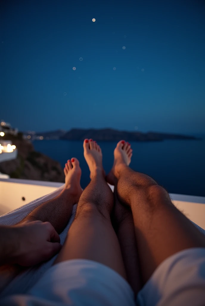 Purple and lilac swimsuits lying on the beach without added people and purple sunset with moon in the background