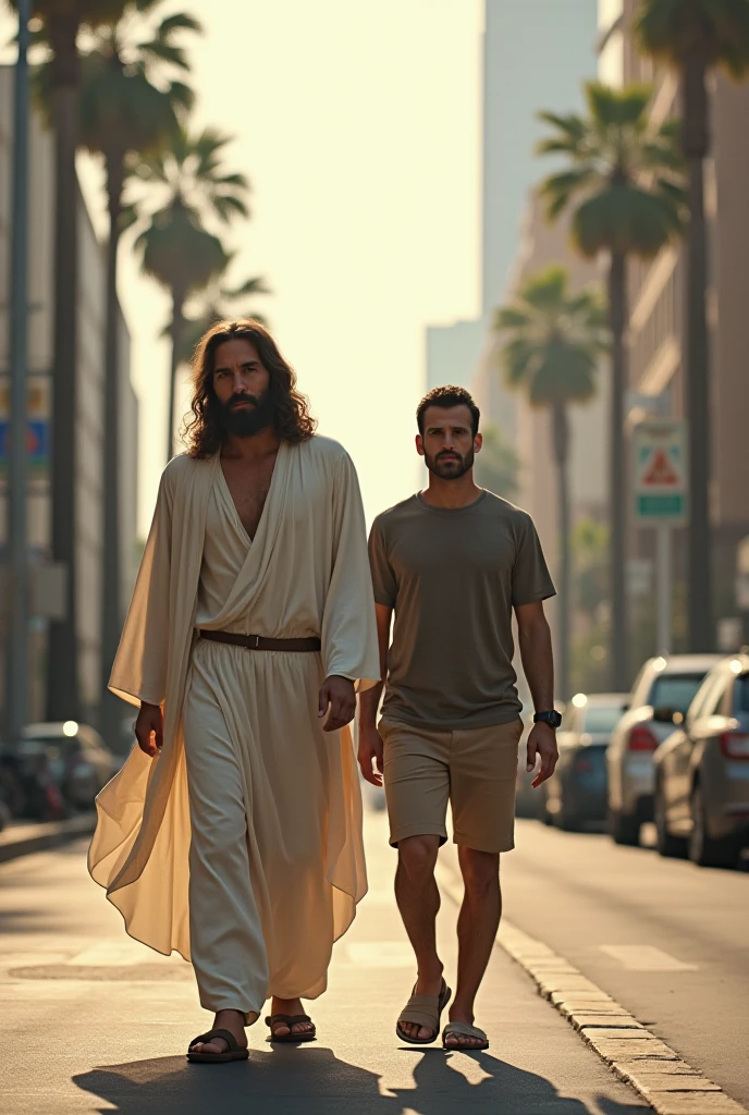 Man pushing jesus, while the man is running with a bag with no time, folowing people with money, beautiful woman, seeking for good clothes
