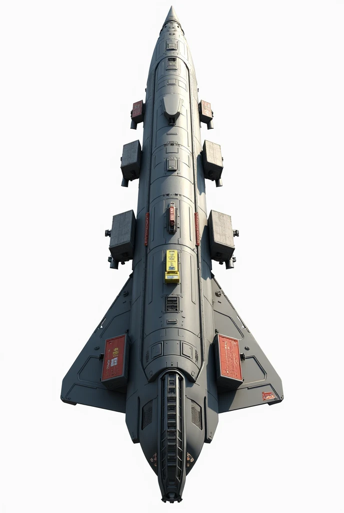 a highly detailed, (scifi)++, (futuristic)++, titan missile carrier spaceship, (full-length top view:1.5), 3d model, white background