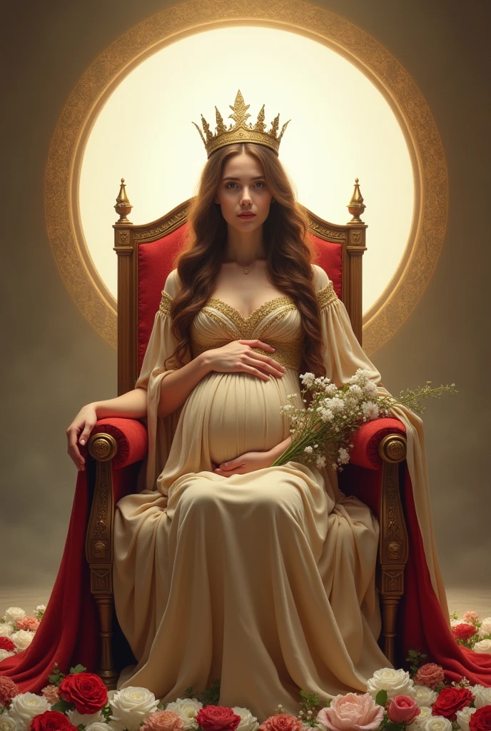 Elegant princess with open legs, half squat, pregnant belly, jewelry, exposed private parts, diamond crown, light evening dress, crystal thin soled pointed stiletto heels: 2, big breasts, naked, naked