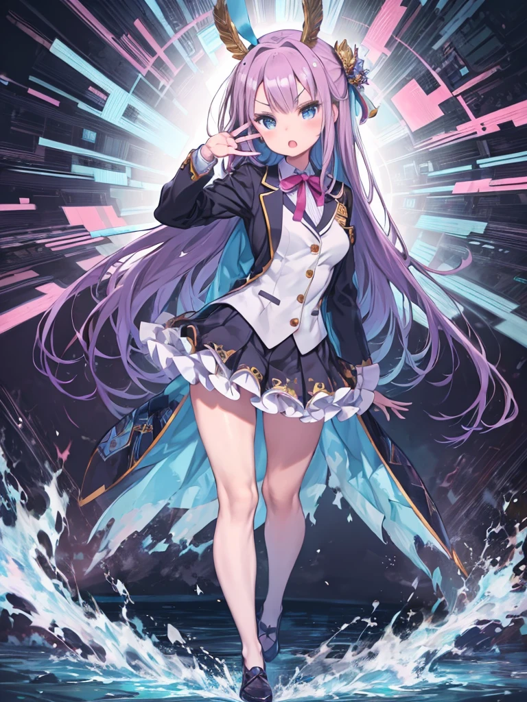 Masterpiece、Highest quality、highest quality、((((Transparency))))、(Open Mouth Smile)、Shiny hair quality、Small face、Dynamic pose、Super detailed, beautiful, wide eyes、Ultra-detailed, clear and beautiful faces、(cute illustration:1.2), High-resolution, ultra-detailed, best quality, embarrassed、Thighs, Awards, Anatomically correct