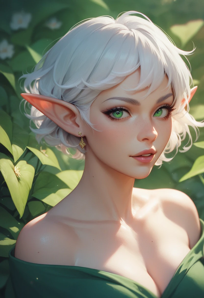 ((Cattleya, Three Flowers, close, whole body, ))、(Elf sitting on a tree branch、short hair、A kind smile、Small breasts)、Soft Focus、((Sargent-style watercolor))、((White Background))、(No background)、Blur the background、(Highest quality、High resolution、masterpiece)、4k anime art、