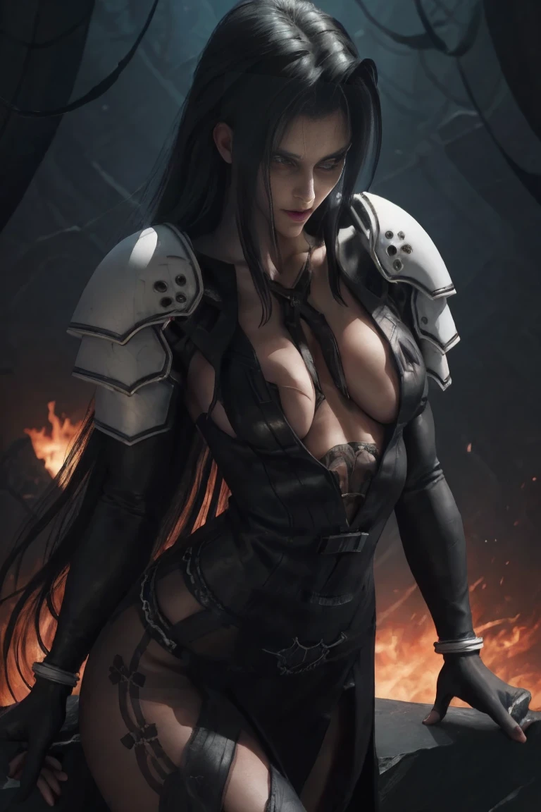 Create a hyper detailed photograph of a tattoos young sexy female berserker deathknight, Stunningly perfect gorgeous soft feminine face, perfect makeup, detailed vibrant Florent neon eyes, long hair, high detailed beautiful legs, high detailed beautiful arms, perfect sexy hour glass body figure, detailed smooth skin, gigantic breast, large round ass, sexy seductive transparent deathknight armor, chains Jewelry,