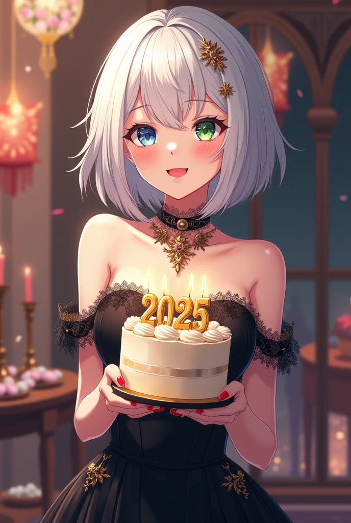 best image quality,excellent details,ultra high resolution,(fidelity:1.4),best illustrations,focus on details,midjourney anime style、The background is inside the cafe((night with a bright moon)),android maid beauty、fancy blonde hairstyle、19 years old、Neat and detailed facial features、beautiful girl、(smile:1.2)(realistic mechanical parts:1.3)(The bare skin of the chest and thighs is exposed:1.3)BREAK(luxurious dinner:1.8)