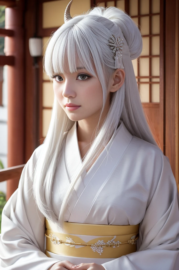 traditional Japanese kimono、Chrysanthemum、with floral pattern,Personification of the white snake,long white hair,(RAW shooting)、(hyper realstic、Top image quality)、8k、(realisitic、photoRealstic:1.3)、​masterpiece、超A high resolution、Stunning big、((Beautiful 35 year old Japan:1.3)Crystal clear white skin,Both eyes are closed,sneering,A sexy,Natural soft light、(film grains、FujifilmXT3、8k uhd、Digital SLR、lens)、Hollywood lips、Wide jawline、wide lips、narrow beautiful nose、movie、(Up to 8K resolution for photos、complexly detailed、Convoluted、elegent、Expansiveness、Fantastical)、ultra-detailliert、Insane details、Beautifully color graded、unrealengine、The degree of freedom、Hyper-Resolution、Megapixel、cinematic lightening、Anti-aliasing、FKAA、TXAA、RTX、SSAO、Post-processing、Post Production、tonemapping、CGI、VFX、SFX、Insanely detailed and interesting、Hyper maximalist、hyper realstic、Volumetric、ultra photoreal、ultra -detail、intricate detailes、ultra -detail、fulcolor、Volume Lightning、HDR、reallistic、unrealengine、16K、Foconitide、octan render