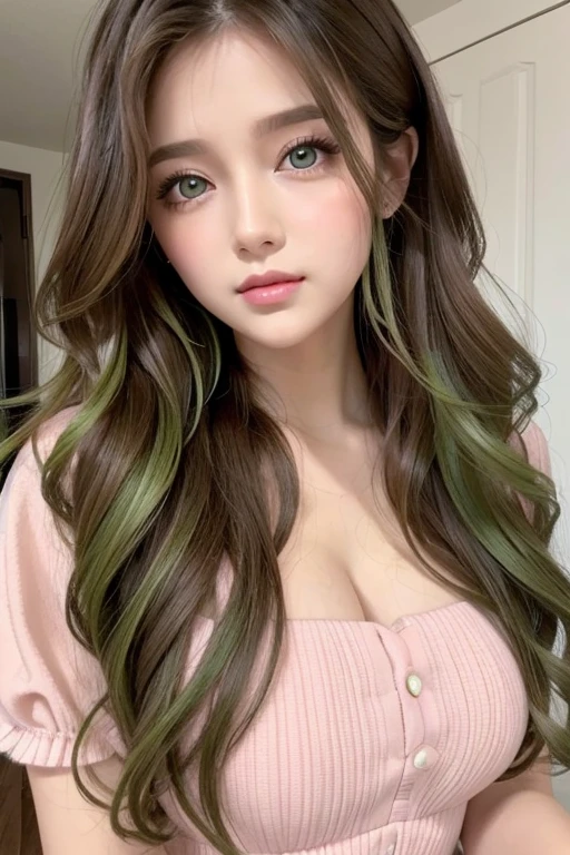 ((melhor qualidade)), ((Obra de arte)), (detalhado), 1 garota, de olhos verdes, medium wavy hair