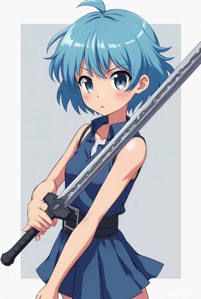 anime,Alicesin,blue hair,red eyes,short hair,skirt,
blue dress,belt,thighhighs,gloves,glowing diadem,
looking at viewer,(holding a sword attack pose),at dark library,view dynamic angle,best quality,masterpiece,high resolution,detailed,masterpiece,high quality,<lora:mk_Bp Anime_xl:0.6>,