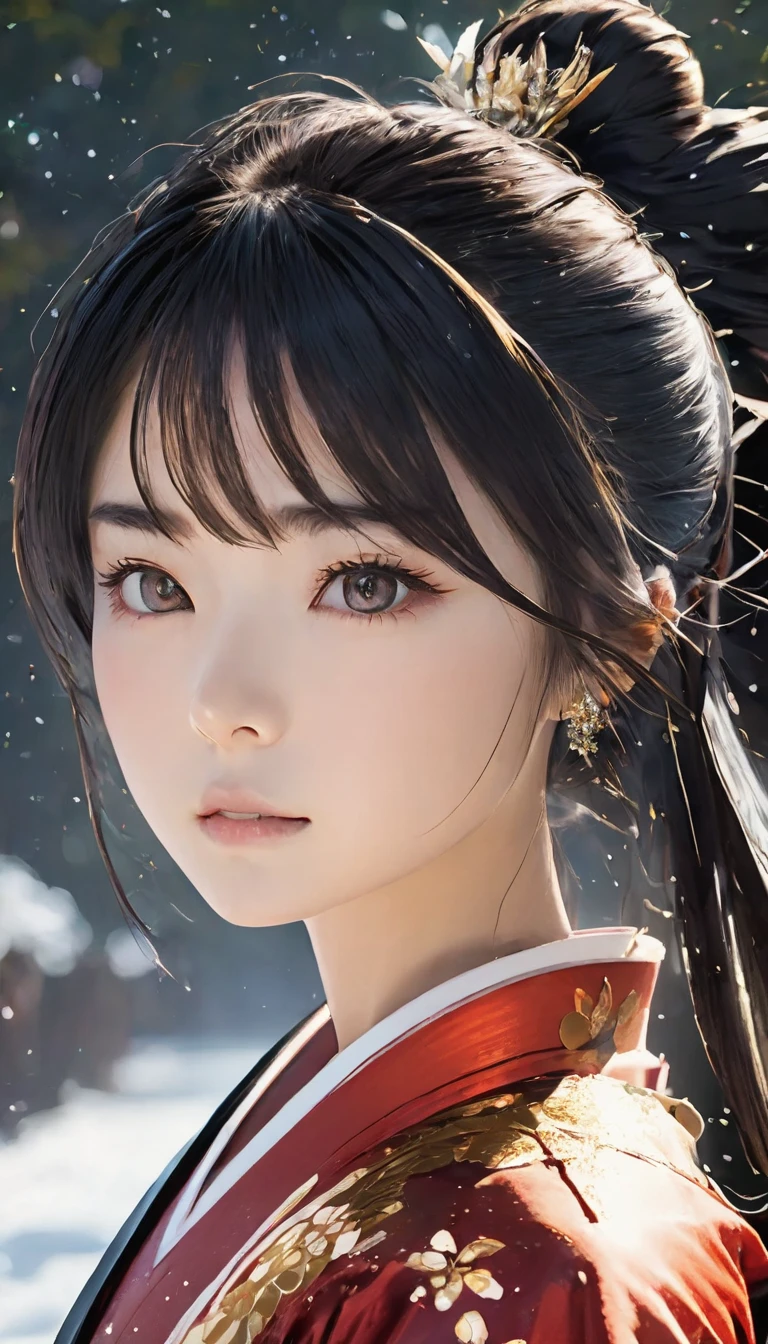 One hair with flowers in it,Woman in red dress, royal palace , A girl in Hanfu, a beautiful anime portrait, Beautiful character painting, Guviz-style artwork, Stunning anime face portrait, Inspired by Lan Ying, Chinese style, detailed portrait of an anime girl, trending on cgstation, Chinese girl, Guviz, Hanfu, beautiful anime woman