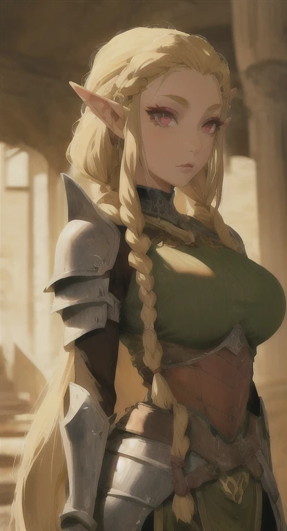 Ancient , Seraph race, queen mespirit, orange hair, red eyes, looking at viewer, ancient armor,