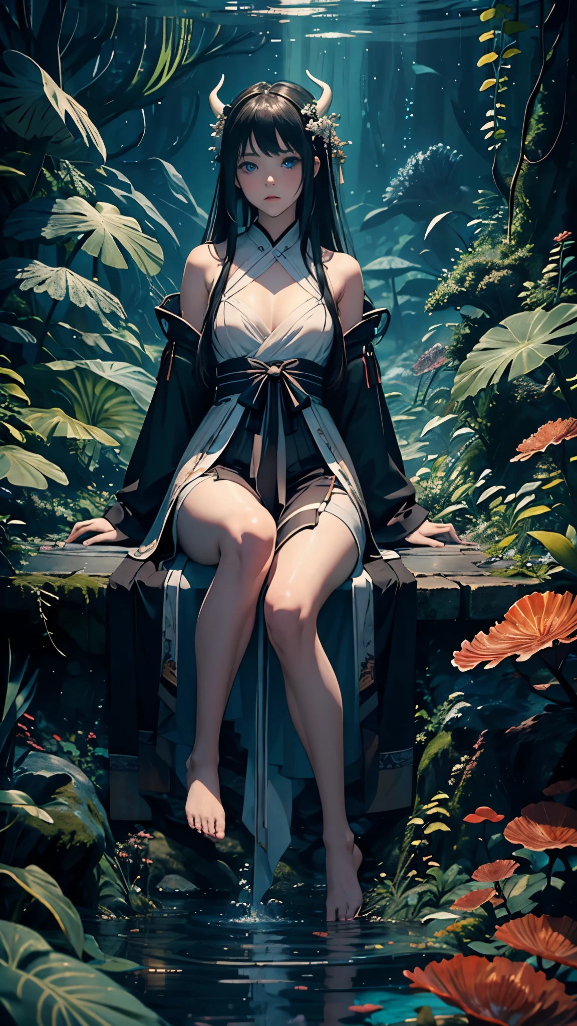 photorealistic: 1.4), (masterpiece, side lighting, beautiful finely detailed eyes: 1.2),a woman sitting legs open, legs wide open