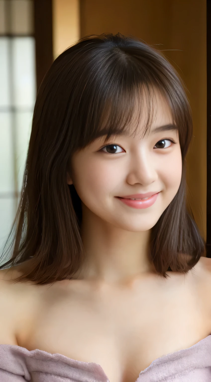 incredibly absurd, beautiful and cute 20-year-old Korean girl with a photorealistic face, showcasing top-quality craftsmanship. Her slender frame adorned with short, messy hair. The artwork high-resolution, allowing for ultra-detailed features to be captured flawlessly. The focus lies on the realistic pupils, showcasing depth and emotion. ((breasts out)) cute smile.

