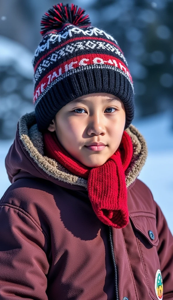 Boy from the PERUVIAN Andes  (poor)  wearing Peruvian clothes in the snow watercolor style ( at night). natphurin, a portrait photo of  boy, natural skin, high quality, 16k, masterpiece, detailed face, detailed eyes