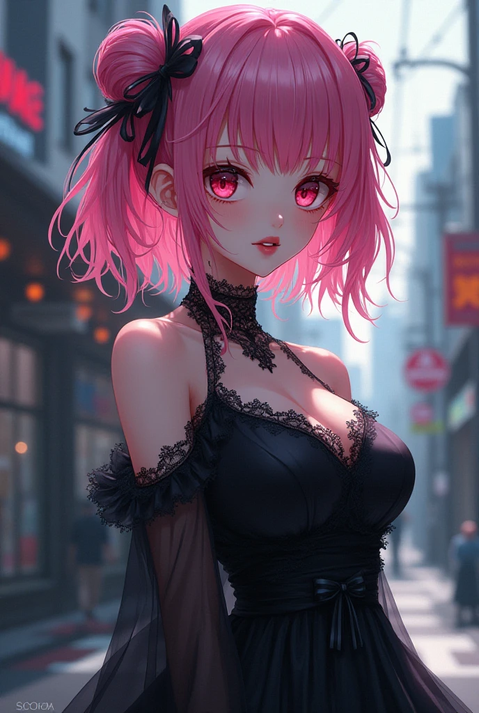 (masuter piece:1.2、top-quality)、(Live action、Intricate details)、(1lady、solo、The upper part of the body、Colossal tits) garments: Edgy、Black jumper、Pink mini skirt、Avant-garde、Experimental appearance: Long pink hair、Dramatic makeup、Unconventional fashion choices behavior: Rebel、Runaway Ladies Leader、secretary-general、Black jumper、Pink mini skirt、Anti-system、Provocative Location: urban art district、Underground Music Scene Hobbies: Bad girl、Create mixed media art、Experiment with different subcultures values: individuality、authenticity、Creative Expression Inspiration: Runaway Ladies Leader、secretary-general、Counterculture icons、Nature: boldness、Unconventional。