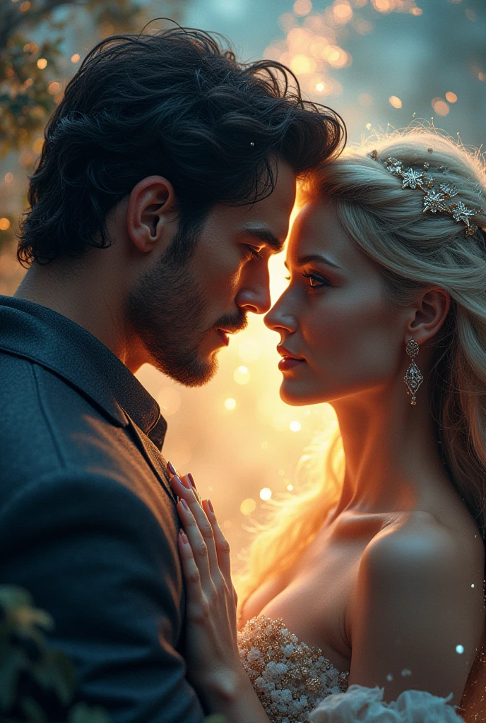casal, homem e mulher, corpos feitos de estrelas, encantador, cores muito brilhantes, light particles, com luz brilhante, Mshiff, Arte do papel de parede, Papel de parede UHD