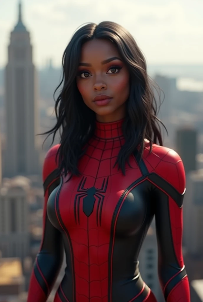 Make me a picture in the Marvel Spidersona comic panel style:menina afro-americana de cabelo afro+preto+olhos castanhos+em casa+jogando videogame+a noite+roupa de dormi+usando fones de ouvido+luz da TV+concentrada enquanto coloca a lingua pra fora