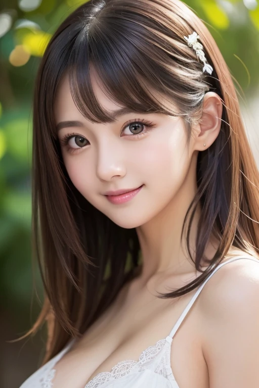 masutepiece, Best Quality, Illustration, Ultra-detailed, finely detail, hight resolution, 8K Wallpaper, Perfect dynamic composition, Beautiful detailed eyes, Medium Hair,Small breasts natural color lip, Bold sexy poses,Smile,Harajuku、20 years girl、Cute、Sexy shot looking at camera