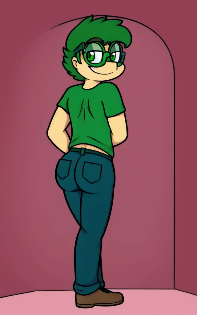 shaggy rogers, tank top, bottomless, exercising, legs together, long penis, big butt, eager, shoes, eyes looking down, 1boy, no Scooby doo, no vagina, no clone, solo