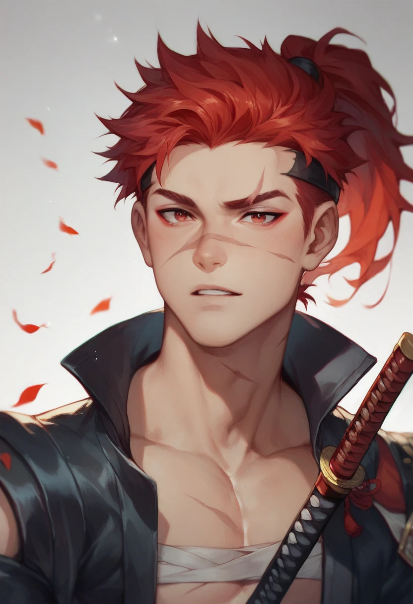 Spiky Red hair with metalic details, hair with spiky bangs
