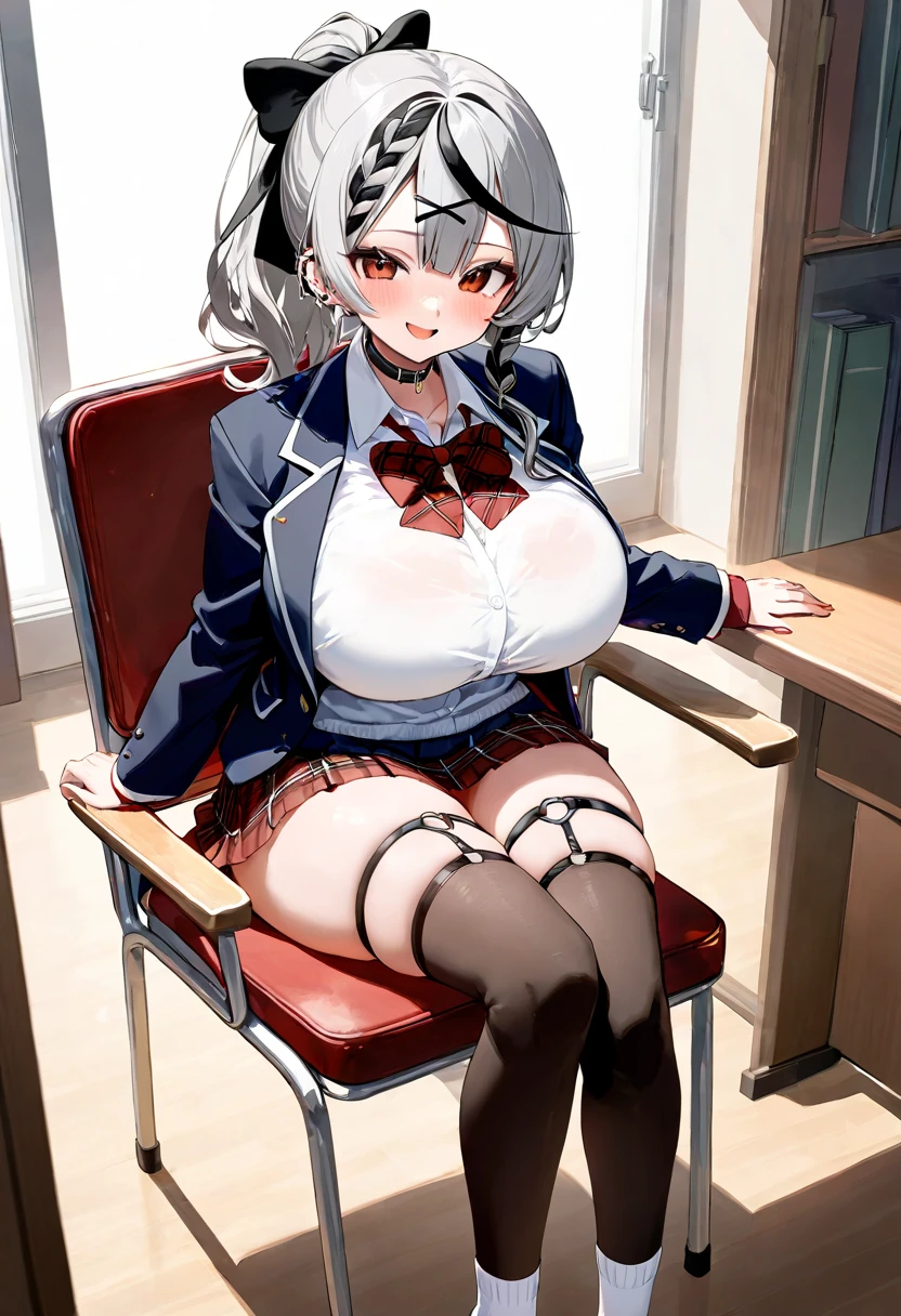 (((Squat、Shiny underwear、Shooting from below))、(((Accentuate the crotch)))、Highest quality, 8k, masterpiece :1.3)), whole body, Sharp focus :One Girl,Glowing Skin,SSexy pose,Highest quality,Tabletop,shape,Very delicate and beautiful,Hmph,8k壁紙,wonderful,In detail,Official Art,Very detailedなティッカーUnity 8k壁紙,Incredibly ridiculous,Large file size,Very detailedな,High resolution,Very detailed,Beautiful detailed,Realistic,X-ray,The queue is full,(((Uniform Blazer、mini skirt)))、(((Big Breasts、Silver Hair)))、(((School、classroom)))、Stand upright、Cleavage , ((Silver Hair))、Uniform Blazer、Sexy pose、Hairstyle: short hair、both hands、Wearing high socks
