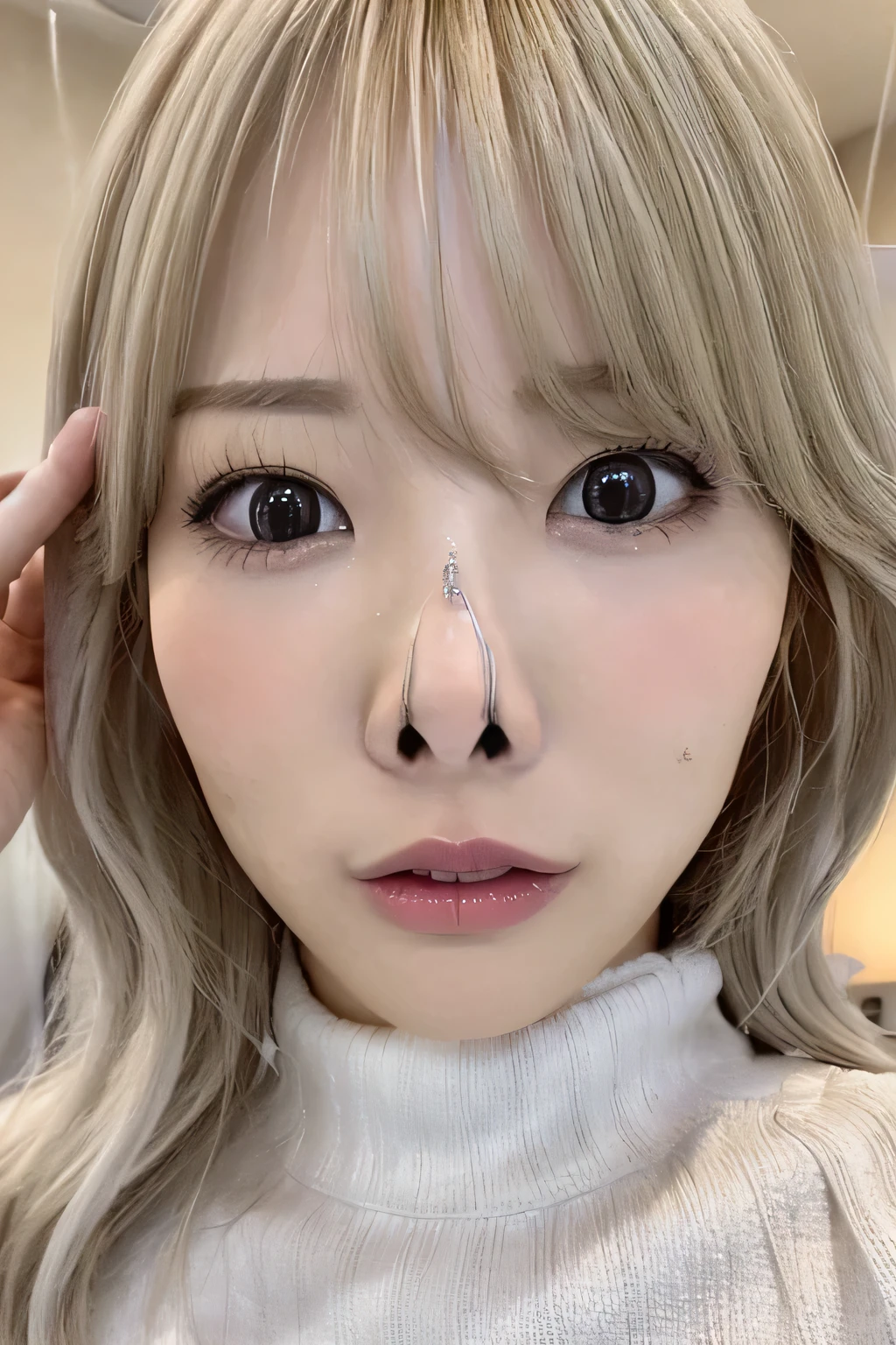 there is a woman that is sitting at a table with a plate of food, 2 7 years old, 30 years old woman, 3 0 years old woman, 2 8 years old, with small nose, asian face, 2 9 years old, clear cute face, 1 8 yo, with cute - fine - face, close up face, 2 3 years old