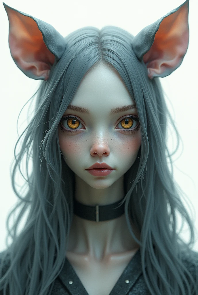 one girl, mice ears, , pure, cute naked, topless, a Woman mice mix, human Body, big tits, furry and skin, hairy nose , whiskers big eyes, Grey fur, Cat eyes, hybride 30 %mice an 70 % human, face mostly woman, Grey Hair , braid, furr in Body Arms and shoulders
