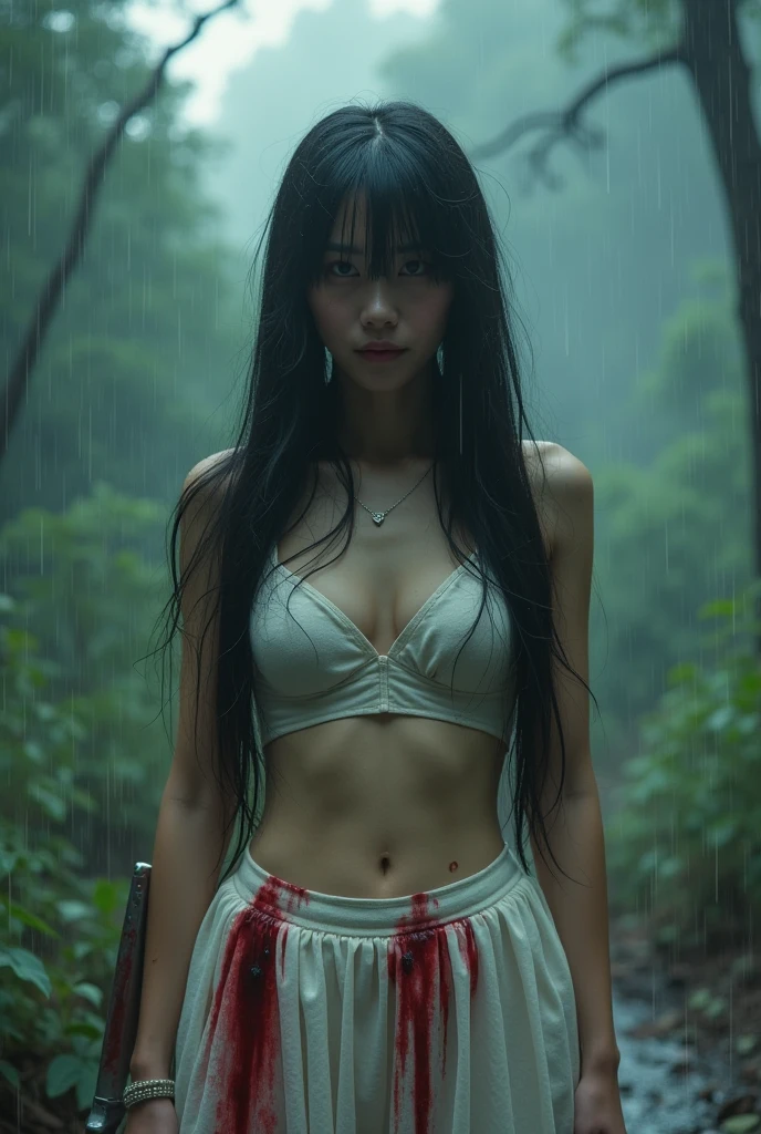 8k,crawl on the ground in the forest,Very big breasts,超A high resolution,real looking skin,Horror movie shot of creepy,very long black hair, Sadako,Super beauty(Like the real thing), wearing a dirty gown, eerily distorted face,thirds rule, Tonal color scheme, Pale Brown, Bokeh, mystery, Horror, eery, creepy, Moody lighting, In the style of Denis Villeneuve, Film Still, cinestill 800,Fantasyart,character art,sexy for,Horrific morphology,grudge,Grievances,