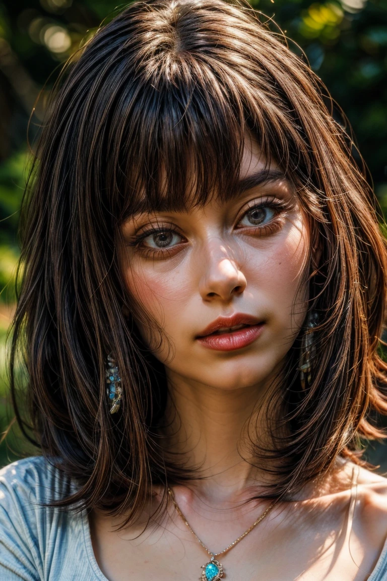 realistic, photo-realistic, best quality, masterpiece, RAW photo, high resolution, intricate details, extremely detailed, sharp details, sharp focus, (portrait, face focus, frontal photography), solo, a Japanese clothed woman, detailed face, detailed eyes, beautiful pupils, sophisticated nose, pale skin, fine-textured skin, necklace, jewelry, collarbone, simple background,,,