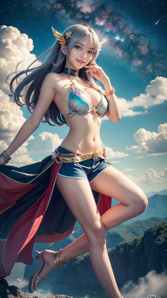 Woman in blue dress standing in front of the bridge dancing, Chinese ribbon dance, elegant belly dance pose, Chinese woman, beautiful face, perfect body, enchanting dancing posture, (whole body: 1.2) inspired by Liu Haisu, inspired by Zhang Shuqi, Ye Wenfei, inspired by Jiao Bingzhen, sea queen Mu Yanling, inspired by Gao Qipei, she dressed up as a belly dancer,