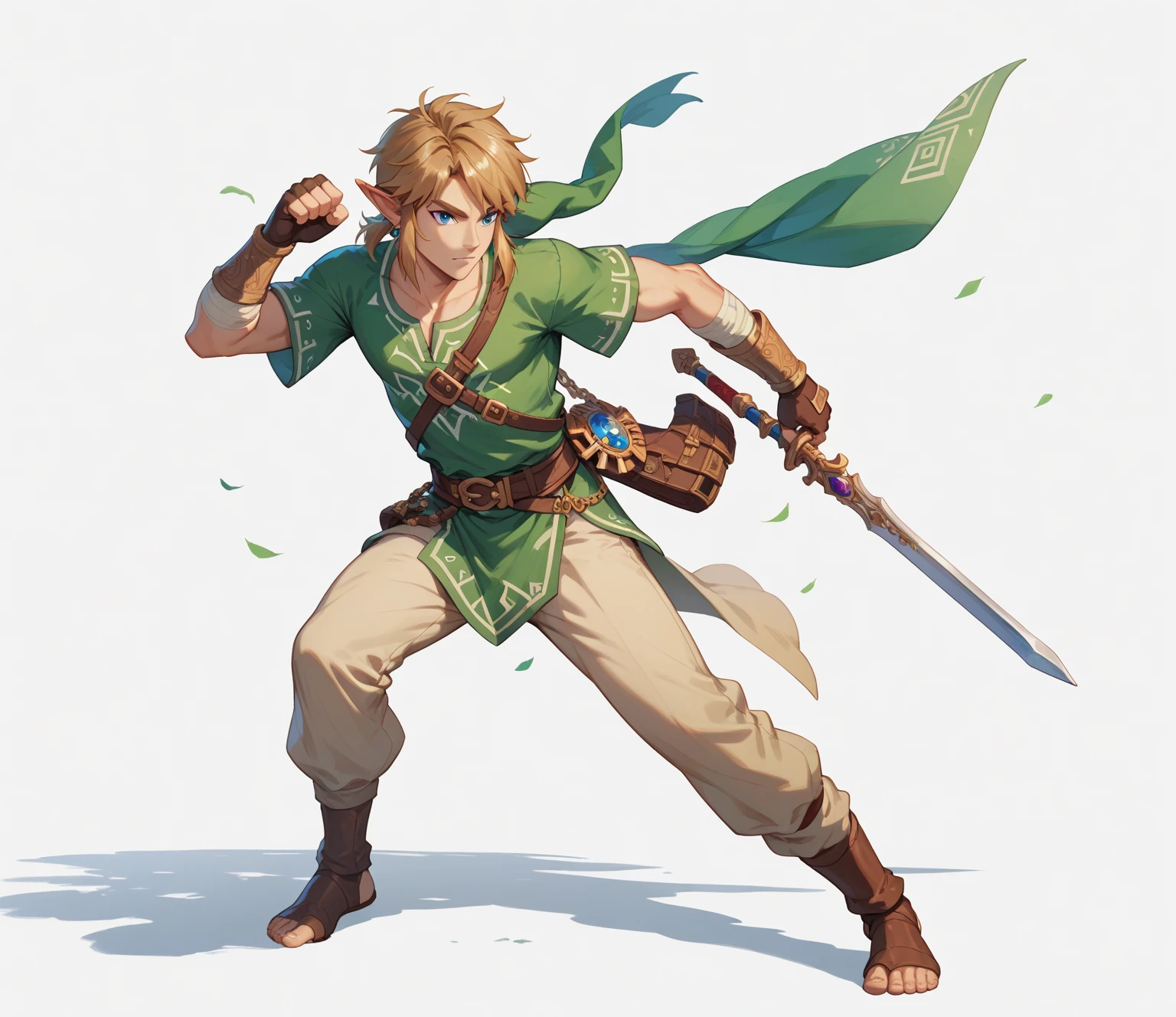 link　 The Legend of Zelda 　Put your whole body from head to toe　 has a white background　Cool appearance　male　 decision pose　 body and face facing sideways　Figure starting to run 　profile　