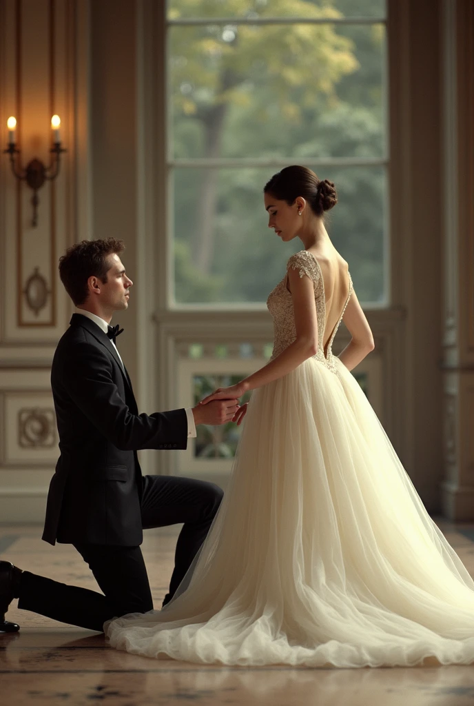 um homem de 30 anos, Standing in a beautiful house with a beautiful woman, realistic oil painting of better quality