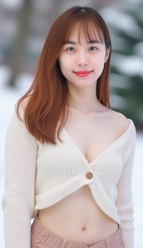 1 Girl, Beautiful, , 20 Years Old, White Skin, Huge Chests, Colossal Breasts, Pose, Cleavage, White Eye, Muscles:1.3, Outdoor, Bokeh:1.1, Drill Hair, Tied Hair, ((Red Gradient Coloured Hair)), nude