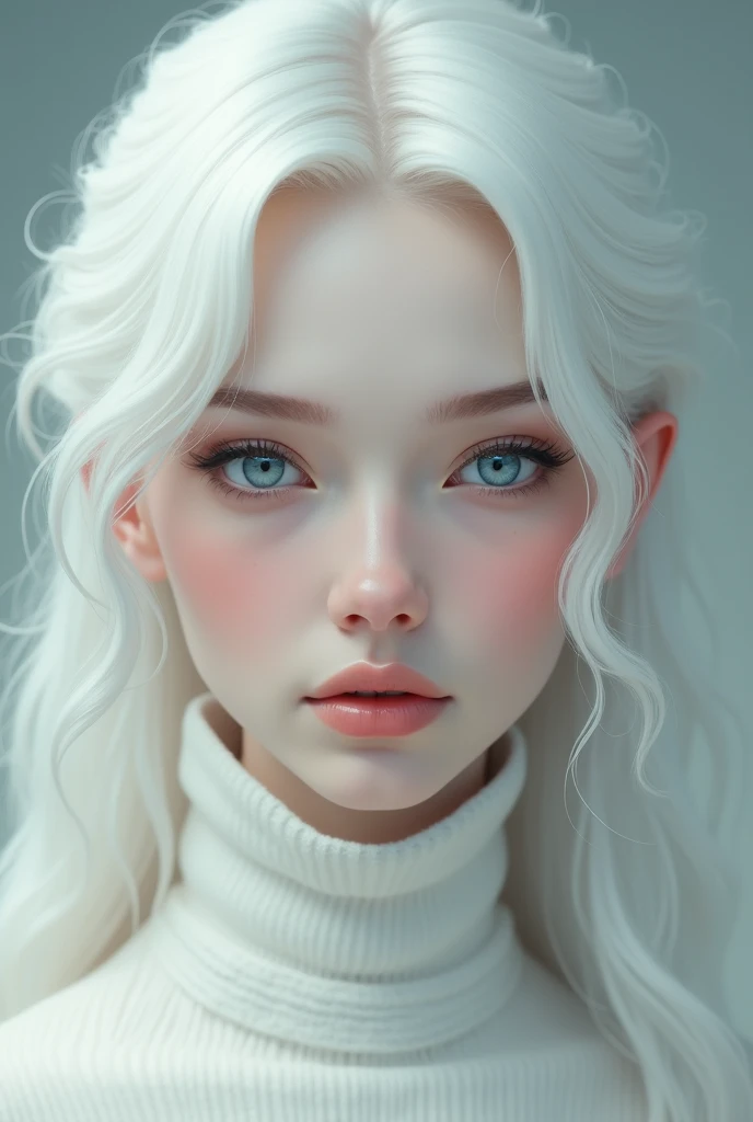 very beautiful woman, perfect face, long white hair, small sharp face, perfect big blue eyes, thin arched eyebrows, very thick and long eyelashes, close up face, freckles, small nose, black winged eyeliner, front view, looking at viewer, super white skin, russian soft small features, laughing with teeth, dimples 