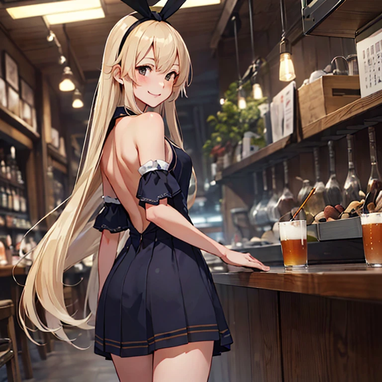 shimakaze_kantaicollection
long_hair, blonde_hair, hairband,
(masterpiece,best quality,ultra detailed,hyper detailed,exquisite,beautiful:1.4),(art CG, 8K),1girl solo,KonishiCSA ,smile,blush,full body, (standing:1.4),
Backless Dress,pub
