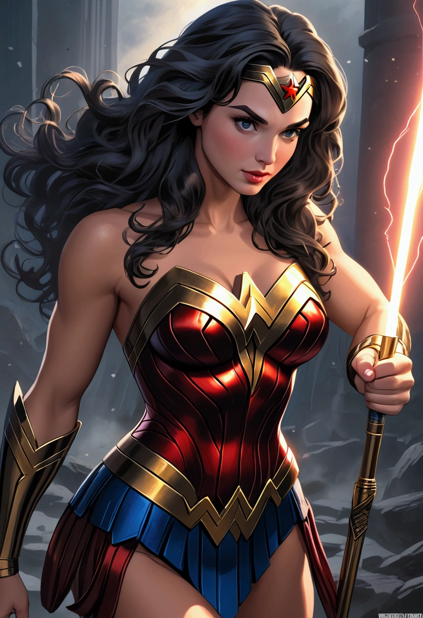 Wonder Woman, wounded, fighting stance, full body, long legs --auto --s2