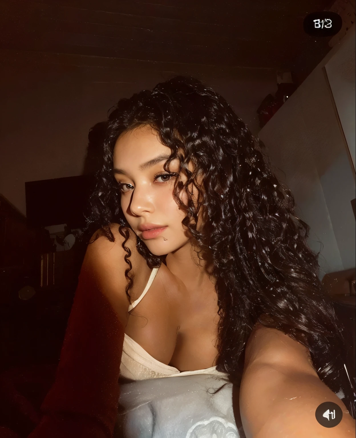 arafed woman with long black hair and a necklace on her neck, curly middle part haircut, doja cat, vanessa morgan, black curly hair, gorgeous latina face, light skin, curly haired, gorgeous woman, curly, thick lips, olive skinned, curly bangs, curly black hair, portrait of vanessa morgan, curly hair, long black curly hair