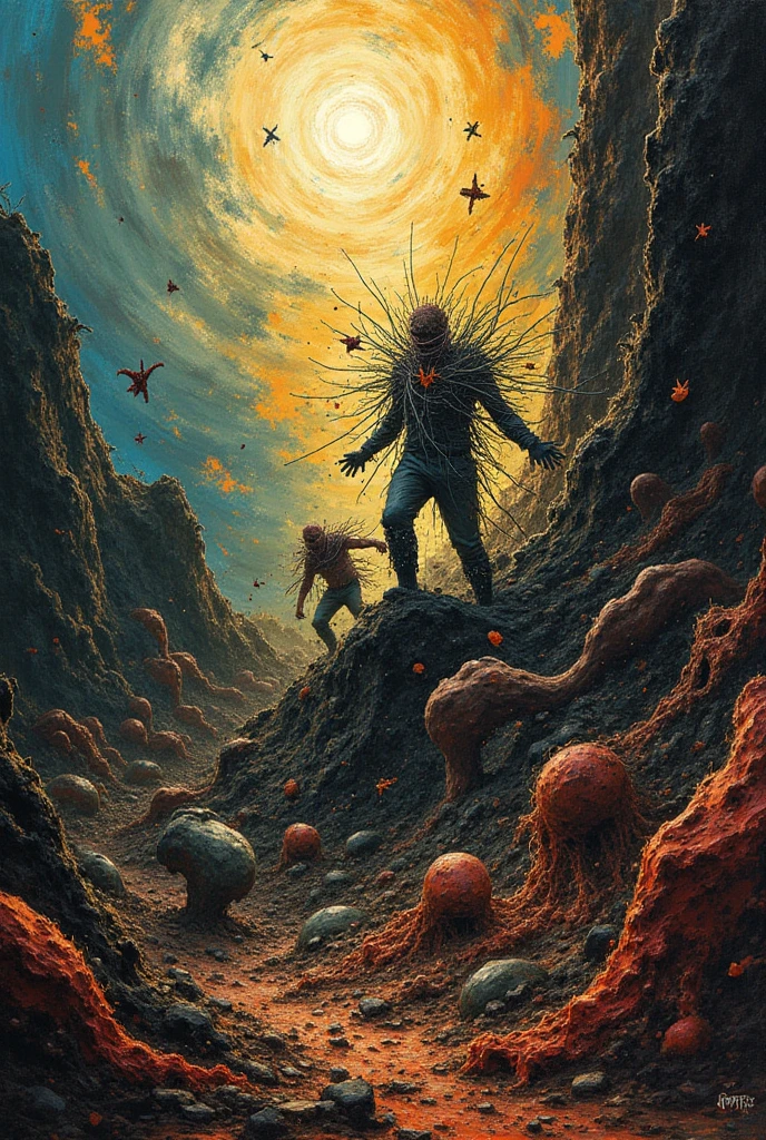 starry night, van gogh, disturbing, creepy, gloomy, rotten, by wayne barlowe