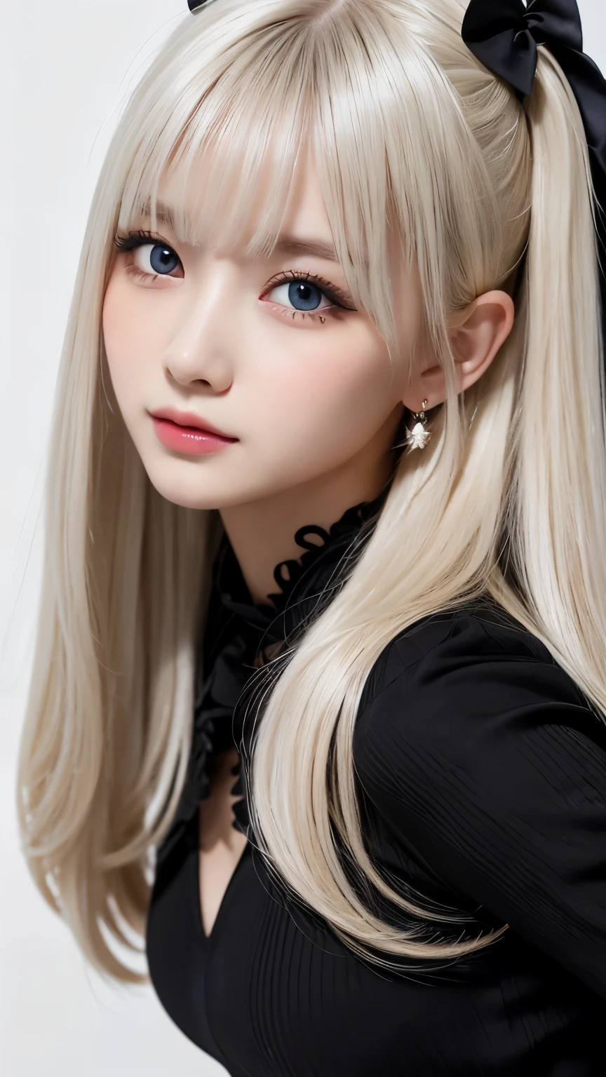 Gothic ****ta:2.0、round face:2.0、 Twin Tails 、Curly Hair:2.0、cowboy shot:2.0、Extreme pose、white Hair:1.0、Super Long Hair:2.0、Waist-length hair、Northern Europe:1.0、beautiful girl、White background、cute、Young、True Face、Shiny Hair、whole body、tab highest quality, figure, super detailed, finely, High resolution, 8k wallpaper, Perfect dynamic composition, detailed and beautiful eyes,blondes, Natural Color Lip,white background, random cute poses,
