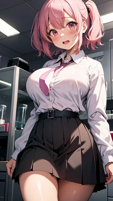 Masterpiece,Highest quality,8k,Ultra-high resolution,appropriate margins,Perfect hands,Perfect Fingers,Perfect human body,Perfect Eyes,((Cowboy Shot)),BREAK,Bright expression,(1 person),(The most beautiful mature women),Slim body,((Big Breasts)),Moisturized Skin,Fair skin,BREAK,(Pink Hair),short hair,Wolf Cut,Thin eyebrows,BREAK,Black eyes,Light in the eyes,BREAK,Open your mouth a little,BREAK,((officeレディ,shirt,skirt)),BREAK,office、desk