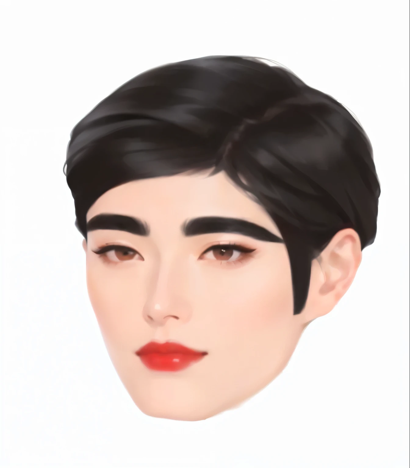 a close up of a person with a black hair and a red lipstick, androgynous face, digital art. @mariomaniacdude, telegram sticker, realism artstyle, rotoscoped, inspired by Sim Sa-jeong, with round face, inspired by Zhang Han, single realistic face, 2d portrait, highly_detailed_face!!!