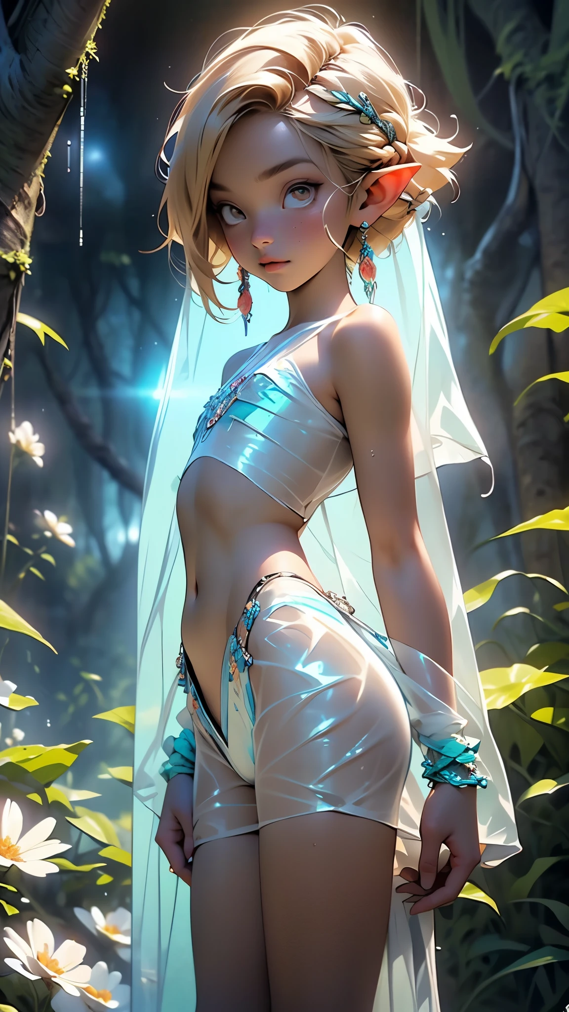 (quality)), ((masterpiece)), Recommended resultsluffly、(see through:1.5)、whole body 、Swollen nipples，straighten your back、huge bust、angle to floor:1.2、low camera angle、Hair loss on crotch、Whole body facing the camera，Hair can be seen on the crotch，Hatsune Miku, The most beautiful and sexy elf warrior princess, white hair, blue eyes, Wearing extremely detailed battle armor, Lots of tattoos and piercings, In the most beautiful Magic Kingdom, Flower pedals and butterflies flying in the wind, highly detailed back ground, 完美的masterpiece, 高quality, high resolution