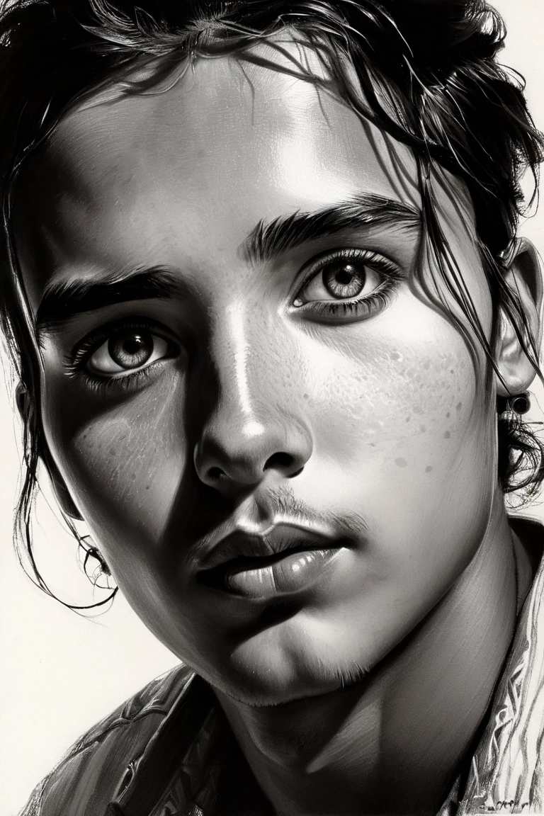 Un joven con boina, detalles face, , realistic, very human, details, detailed and expressive,  perfect eyes, perfect bdy, , lot of details, low clothes. creative use of light and shadow , refined pencil strokes , impressive chiaroscuro effect , surprising contrast , ingenious representation ,artistic expression,Unique style, innovative techniques , vibrant colors , creative interpretation ,emotional atmosphere, suggestive imagery , ethereal beauty, Impressive craftsmanship , immersive storytelling ,impeccable execution,exquisite craftsmanship, exceptional realism , unforgettable impact "