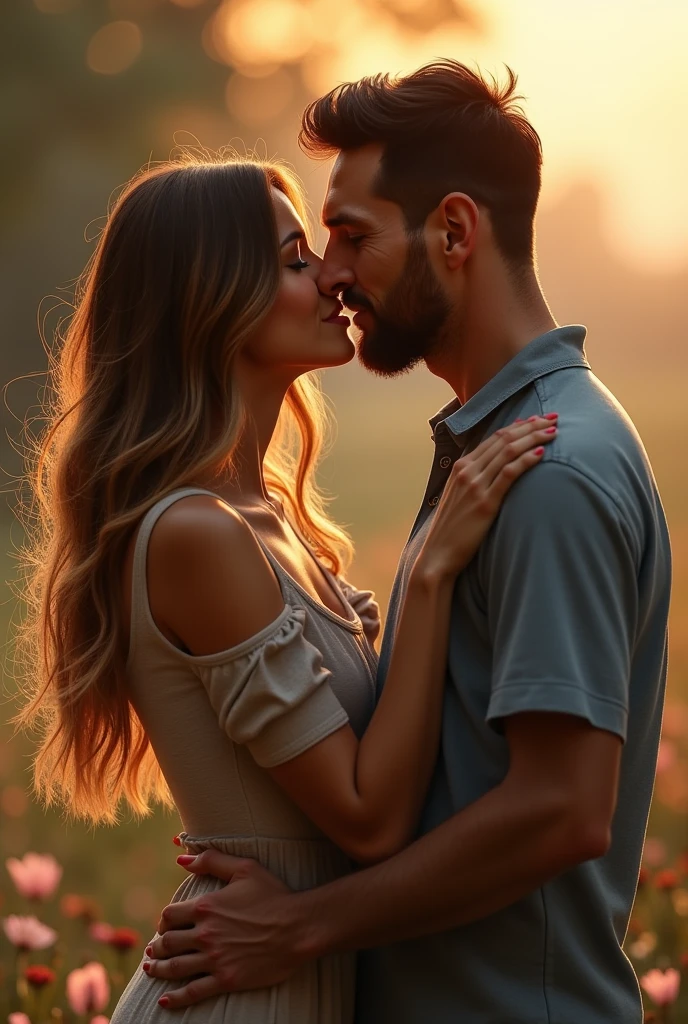 pareja besandose dia soleado fondo de naturaleza