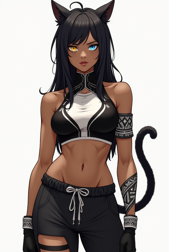 Middle school girl in thigh high boots, white pants, bra, and very long gloves