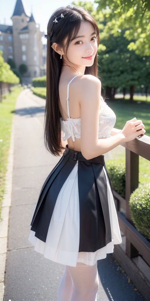 Best Quality, master piece, ultra high resolution, (Photorealsitic:1.4), Raw photo, Extremely-Details, Perfect-Anatomy, 1girl, the most popular Japanese idol, (((wearing colorful-cheerleader-costume's sleeveless shirt with cute design, detailed colorful-cheerleader-costume's sleeveless shirt with cute design):1.1)), (((cheerleader costume's knee-length pleated skirt with cute design flips up beautifully in breeze from below, detailed cheerleader costume's knee-length pleated skirt with cute design flips up beautifully in breeze from below):1.2)), (((((upturned beautiful buttocks completely covered full-back lace panties with cute design, detailed upturned beautiful buttocks completely covered full-back lace panties with cute design, detailed full-back lace panties with cute design)):1.3))), on school festival outdoor stage, detailed school festival outdoor stage, cowboy-shot, dynamic-pose, (((extremely cute face like a most famous Japanese idol, extremely beautiful big black solid circle eyes, extremely beautiful black short-cut-haired, innocent smile):1.1)), extremely beautiful realistic skins, extremely beautiful arms, extremely beautiful hands, extremely beautiful thighs, extremely beautiful legs, detailed cute face, detailed beautiful big black solid circle eyes, detailed beautiful short-cut-haired, detailed beautiful realistic skins, detailed beautiful arms, detailed beautiful hands, detailed beautiful thighs, detailed beautiful legs