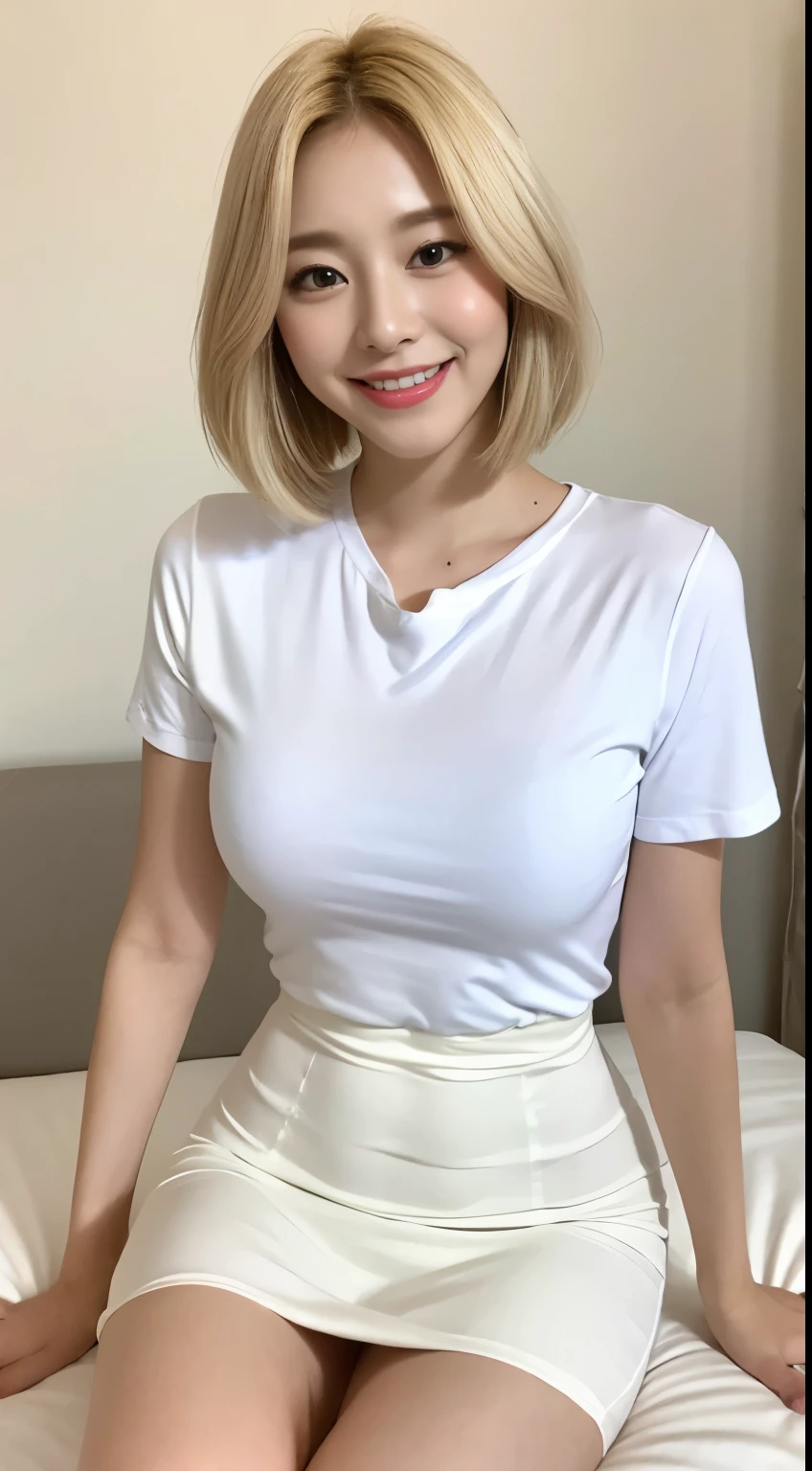 she is a cute nurse、Blonde short cut hair、Silver eyes、Big eyes、Cute smile、nurse's outfit、Santa Hat