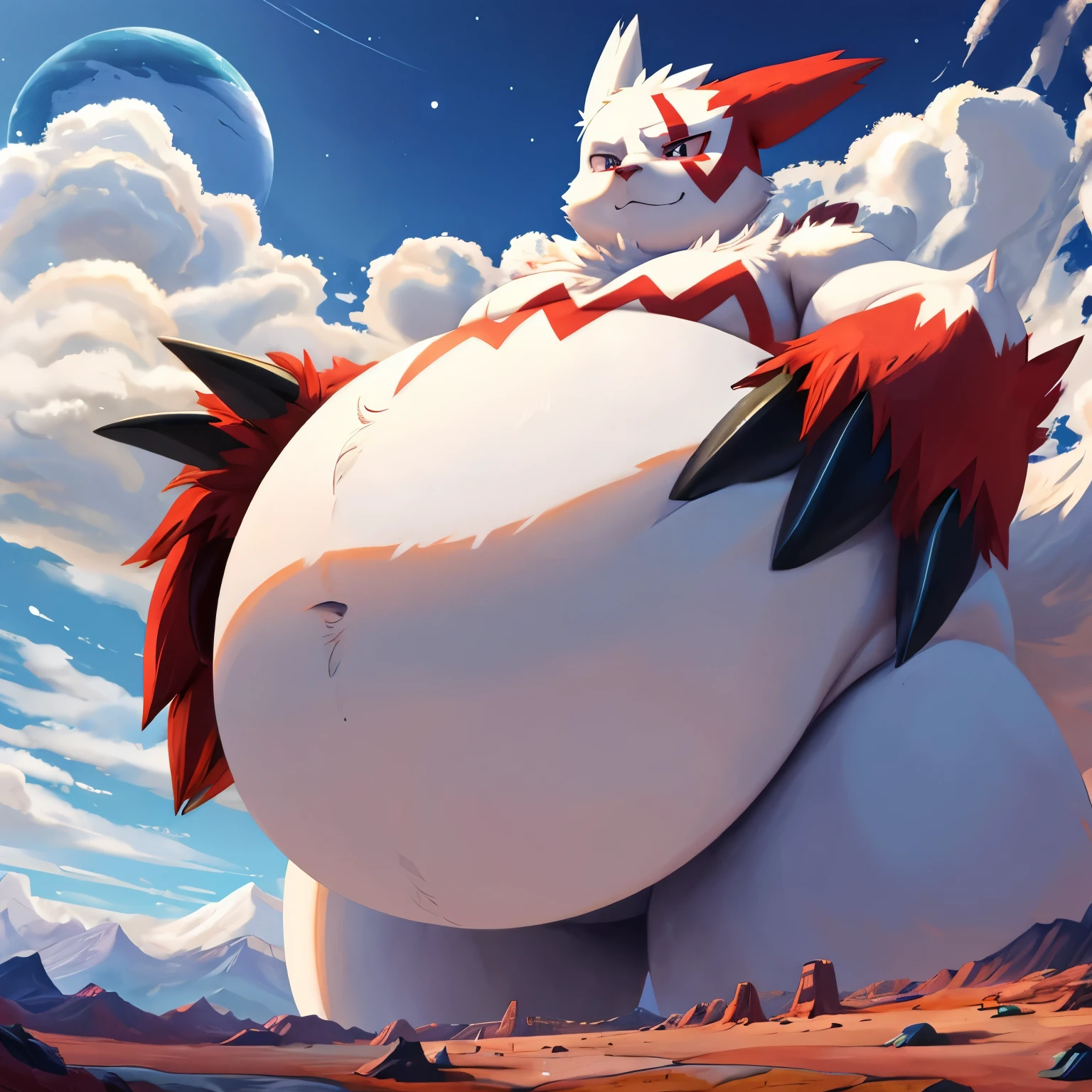 Daytime lycanroc, female, long messy hair, huge breasts, huge breasts, enormous fat ass,fat thighs, morbidly obese,claws,nude, mountain ,fat arms, colossal curves, colossal curves, colossal curves,solo,fat arms ,hyper curves