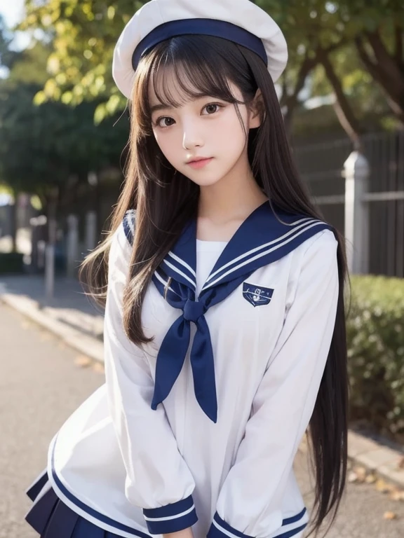  like an idol , long hair , straight hair , Round face , bust up ,  sailor suit  ,  as pictured  ,  High School