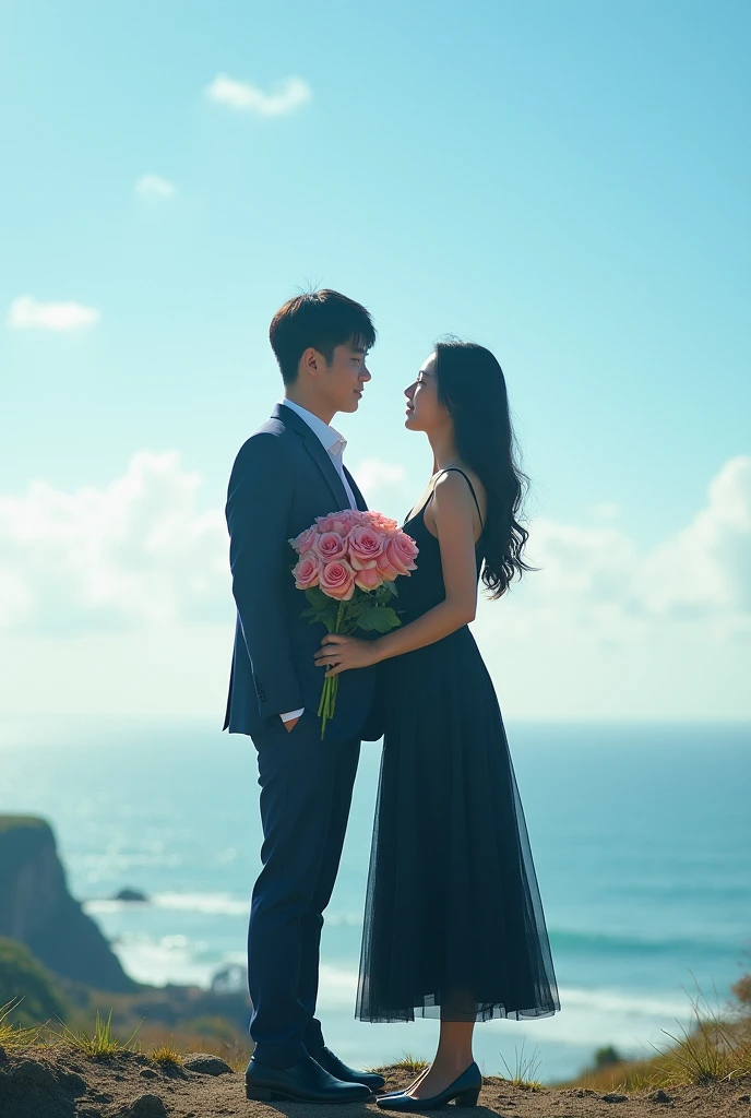 Tianci and Li Fu built a new home together，The background is a beautiful foothill and a dusk sunset。
