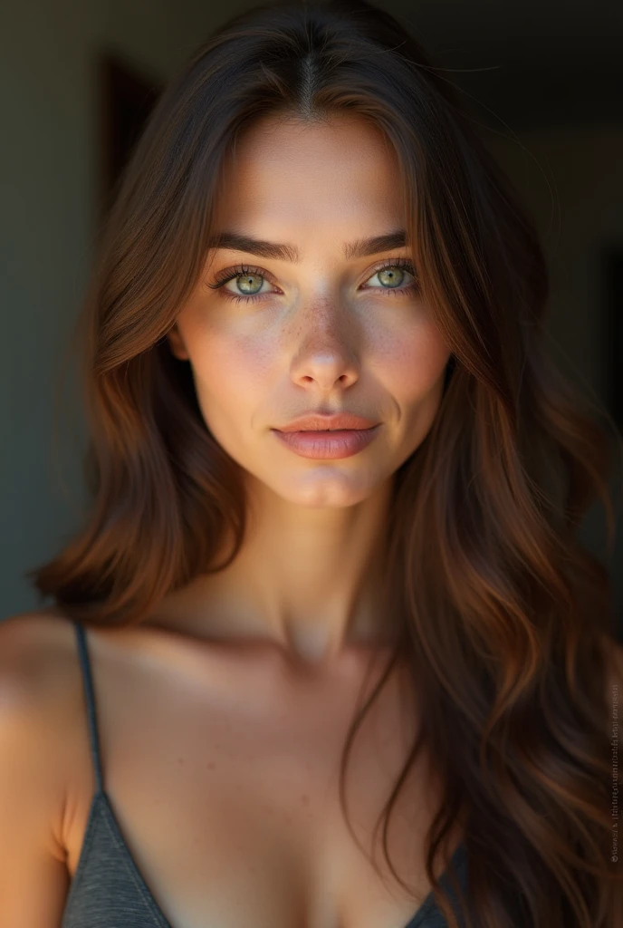 fille sexy aux yeux bruns, longs cheveux bruns et grands yeux, selfie d&#39;une jeune femme, Yeux de chambre, violette myers, sans maquillage, maquillage naturel, Tournez-vous pour regarder la caméra, corps avec Artgram, Maquillage subtil, Superbe photo du corps entier, nu, 25 ans,pied, se matsturbe,fait l'amour